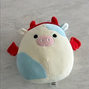 Squishmallows Cream & Light Blue Cow with Red Horns